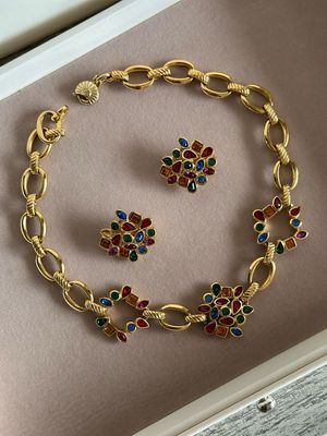 Set of YSL earrings and collier with multicolor rhinestones, 1980s