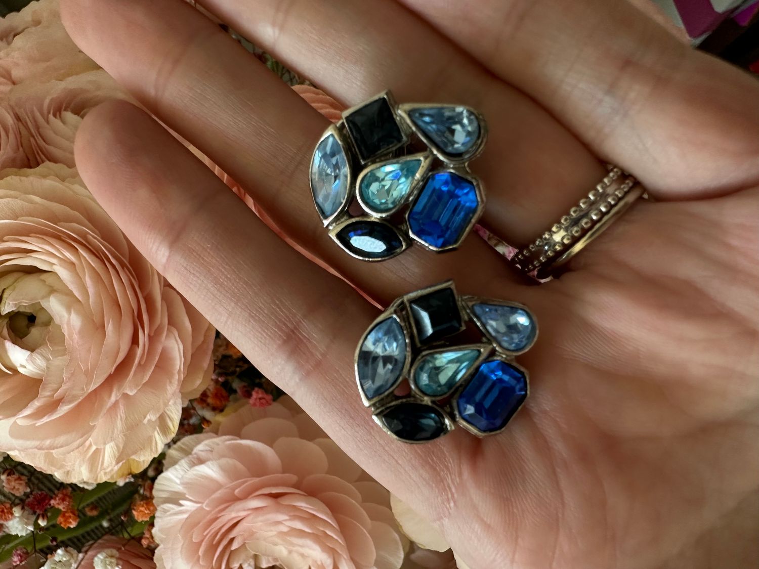 Yves Saint Laurent earrings with dark-blue crystals by Robert Goossens, 1980s