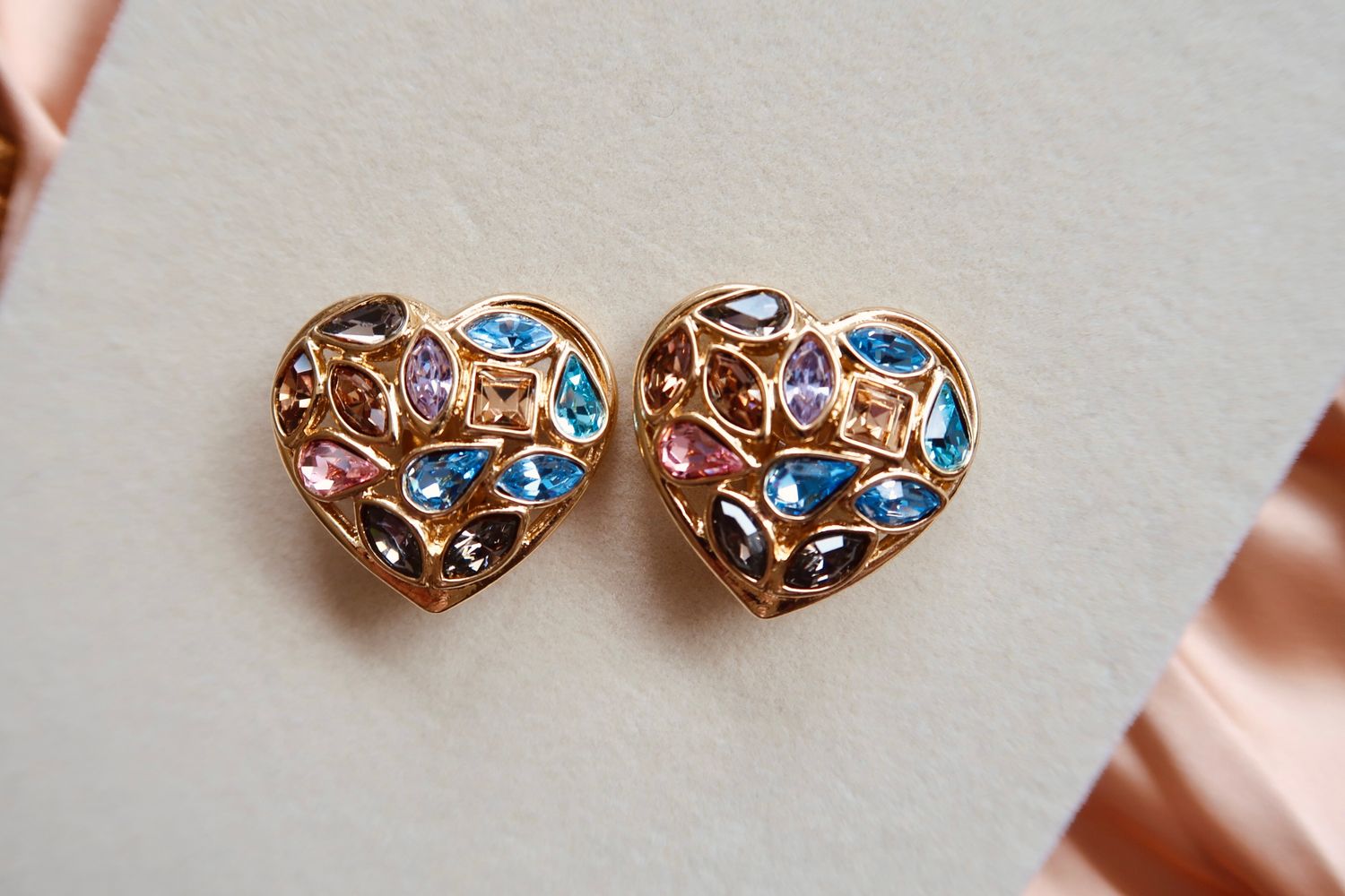 Yves Saint Laurent heart shaped rhinestones earrings, 1985