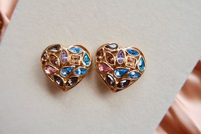 Yves Saint Laurent heart shaped rhinestones earrings, 1985