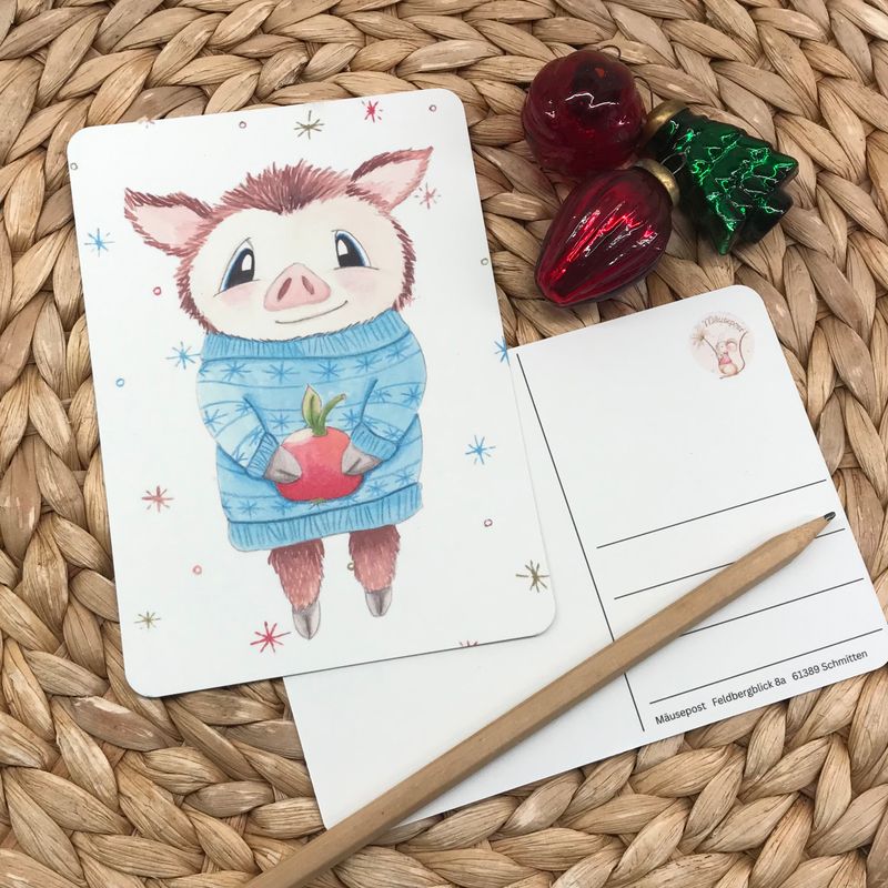 nachhaltige Weihnachtspostkarte „Wildschwein“