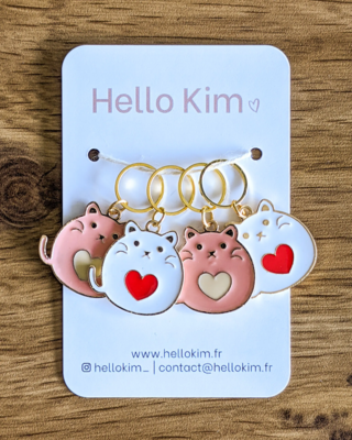 Hello Kim - Heart Cats - Stitch Marker Rings (chats cœur)