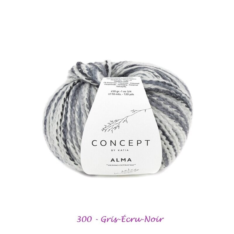 Laine Alma Pure Laine Mérino multicolore - 93% Merino Extrafine - 7% Polyamide -aig. 6,5-7 mm