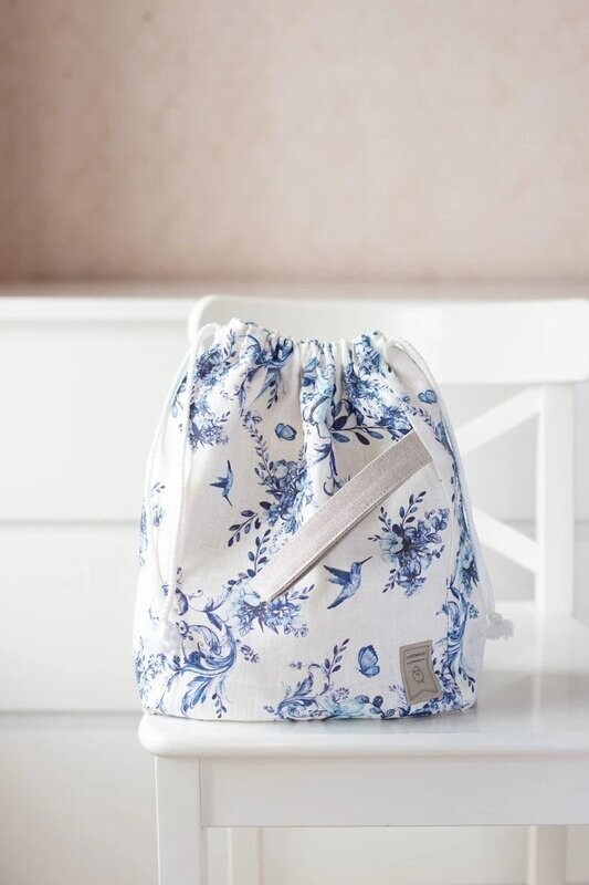 Sac de projet "Fleurs Bleues"  avec fermeture à cordon - taille L
