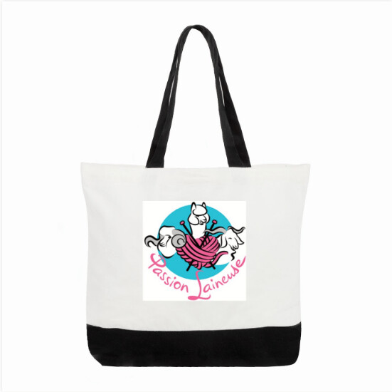Sac fourre-tout grand format avec fond noir - 100% Coton- collection Passion Laineuse