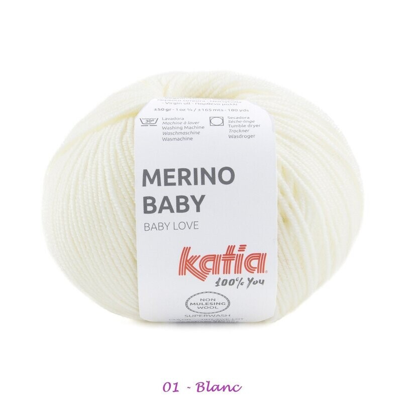 Laine Merino Baby - Laine 100% Mérino Extrafine - aig. 3 - 3,5 mm, Couleurs: 1 - Blanc (quantité en stock 10)