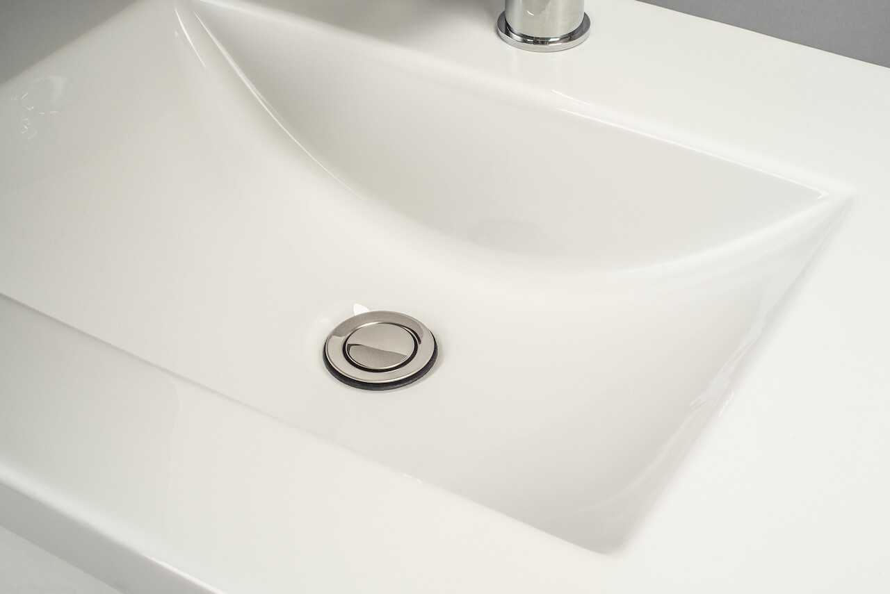 OASIS-600 Wall Mounted Cabinet &amp; Basin with silver handles.
