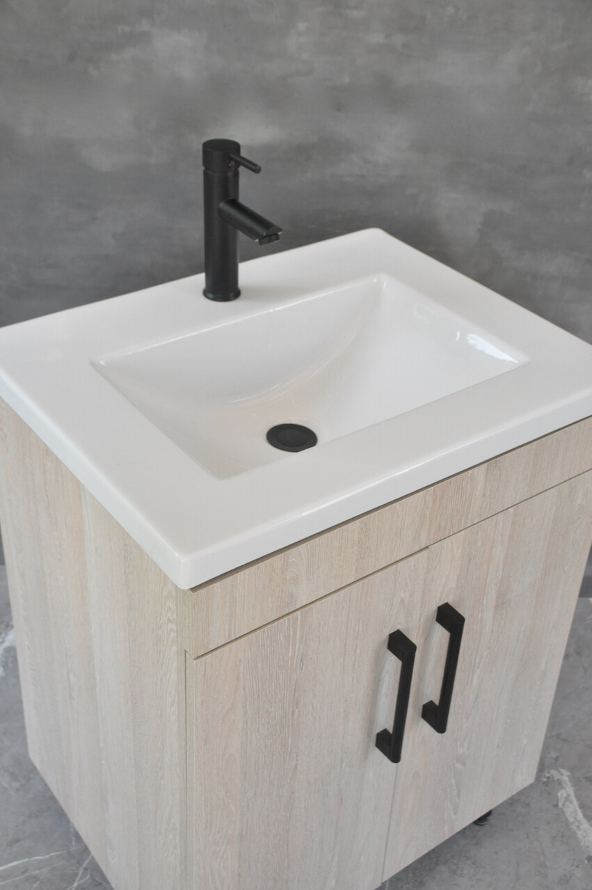 GEZA-600 Floor Standing Cabinet &amp; Basin with black handles &amp; legs.