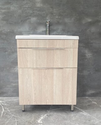 TAO-600 Floor Standing Cabinet &amp; Basin. with silver handles &amp; legs.