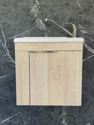 ELIN-500 Wall Mounted Cabinet &amp; Basin with silver handle.