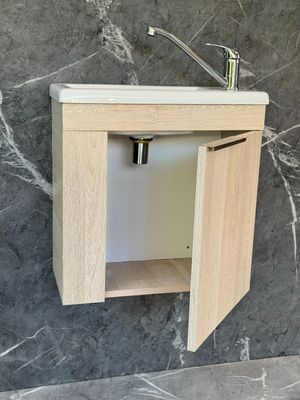 ELIN-500 Wall Mounted Cabinet &amp; Basin with silver handle.