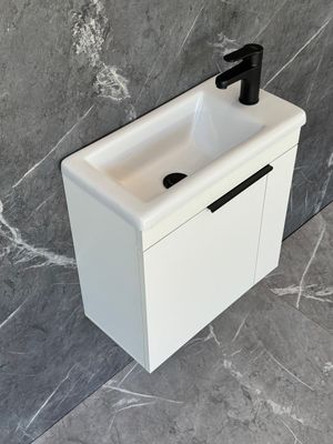 ELIN-500 Wall Mounted Cabinet &amp; Basin with black handle.