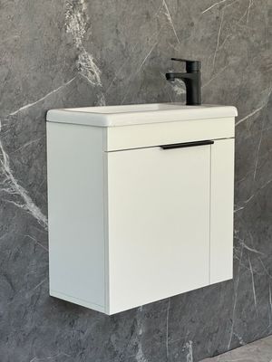ELIN-500 Wall Mounted Cabinet &amp; Basin with black handle.