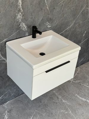 KUDO-600 Wall Mounted Cabinet &amp; Basin with black handle.
