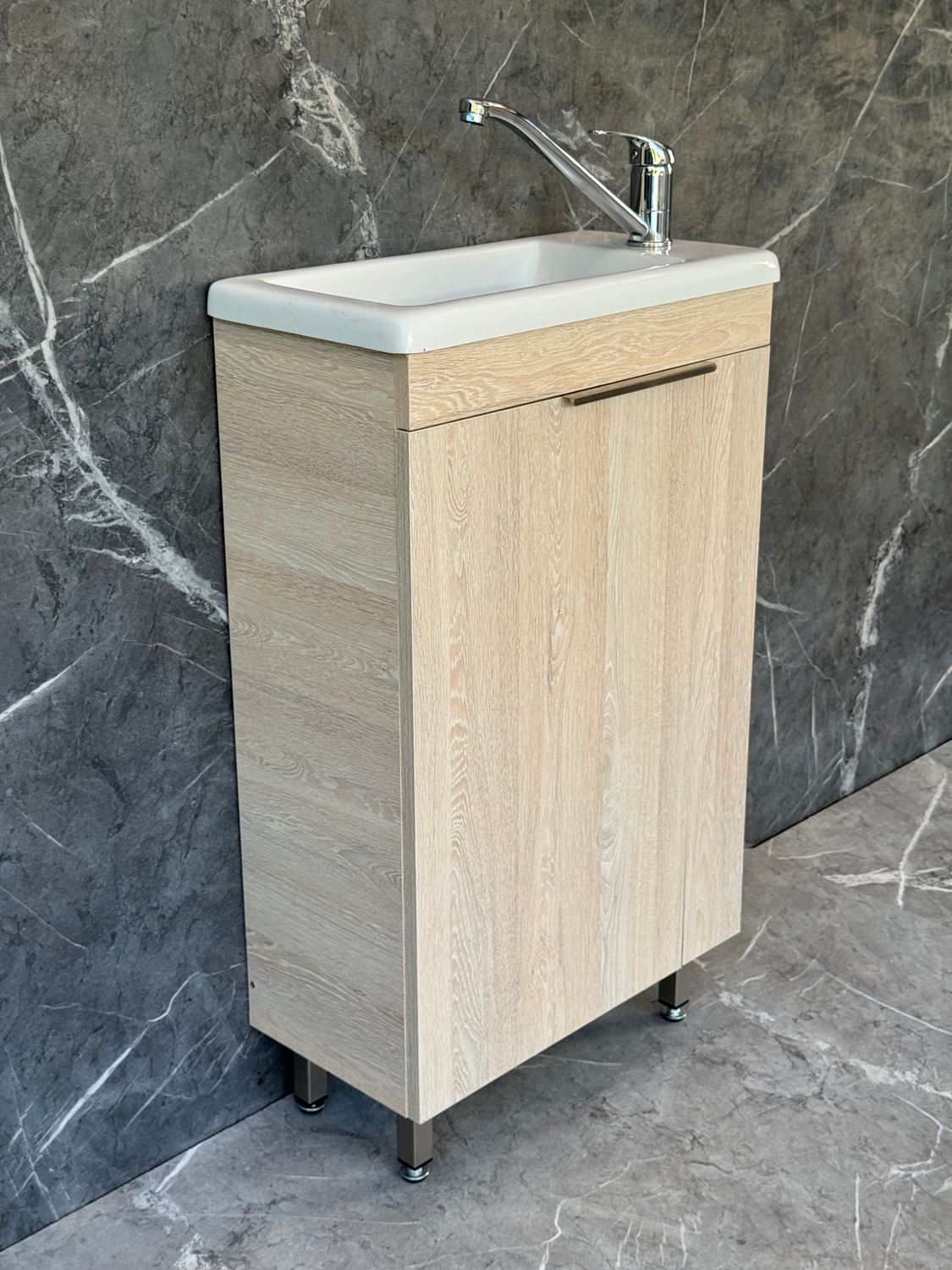 ICALA-500 Floor Standing Cabinet &amp; Basin with silver handle &amp; legs.