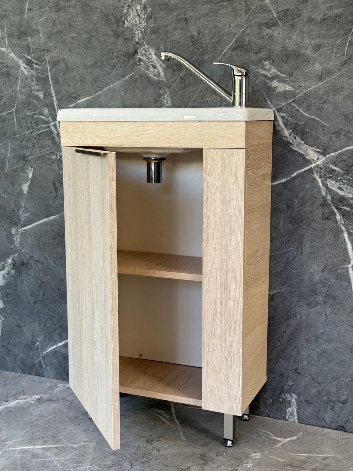 ICALA-500 Floor Standing Cabinet &amp; Basin with silver handle &amp; legs.