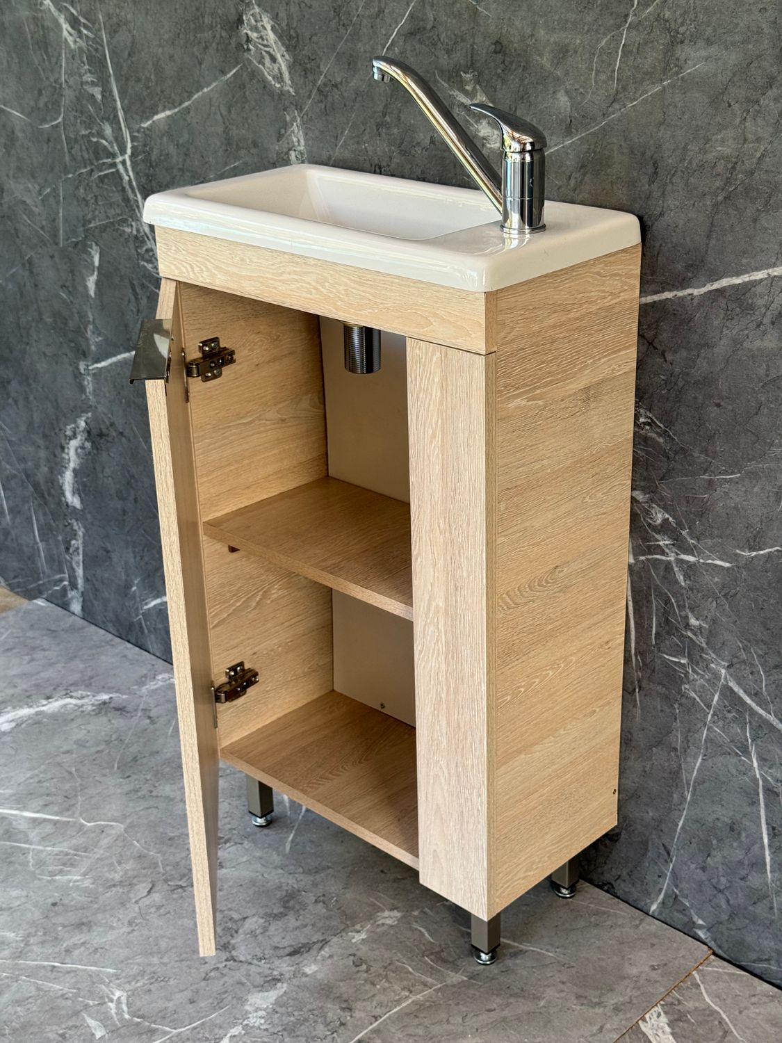 ICALA-500 Floor Standing Cabinet &amp; Basin with silver handle &amp; legs.