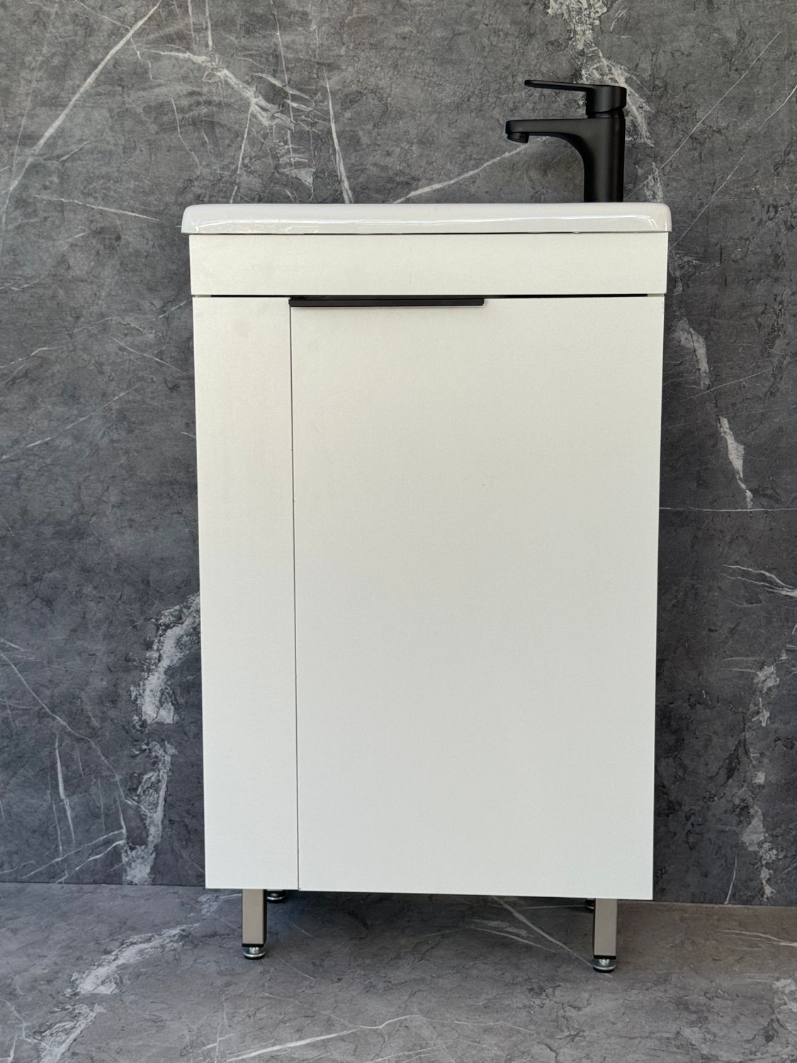 ICALA-500 Floor Standing Cabinet &amp; Basin with black handle &amp; legs.