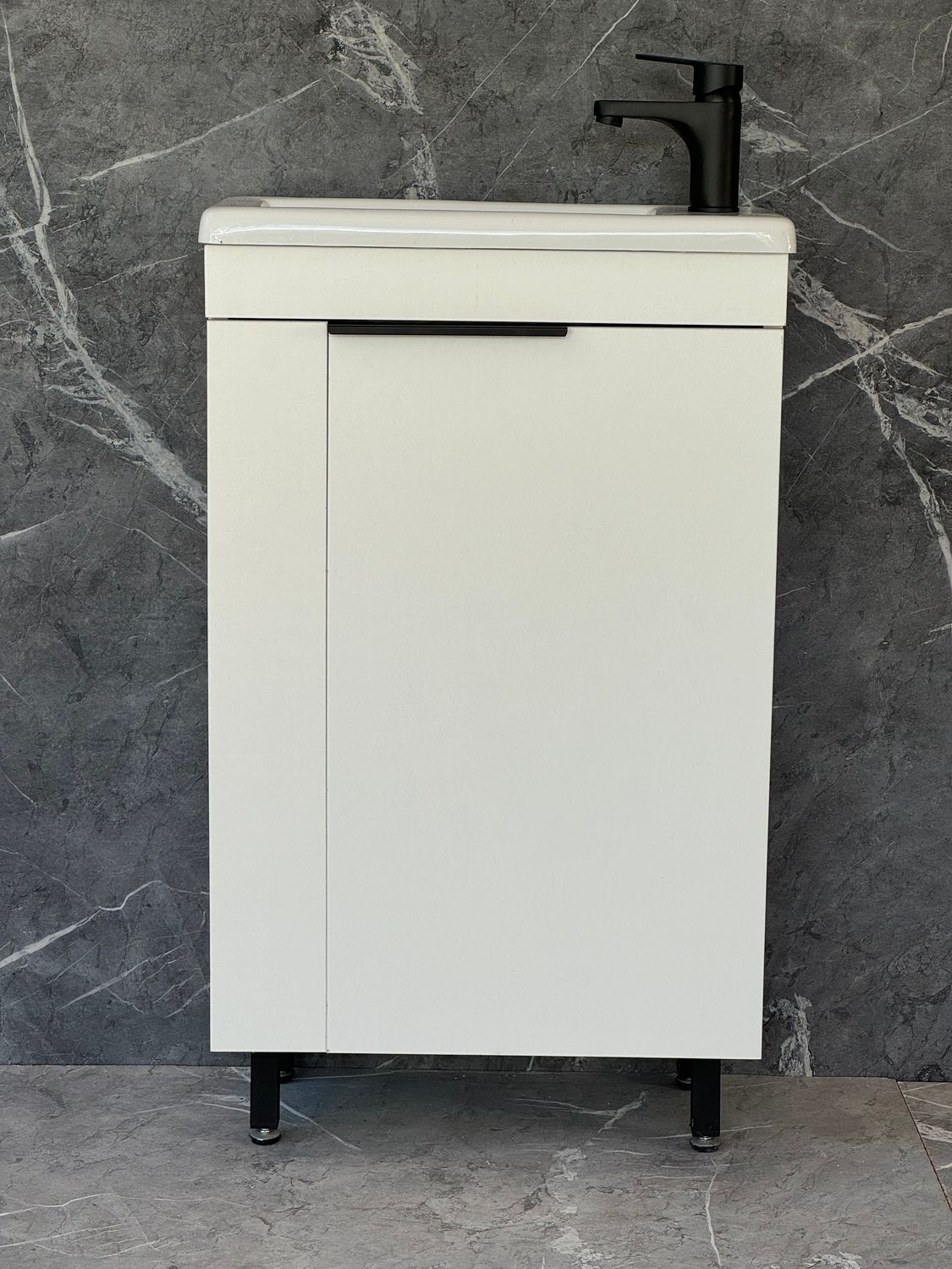 ICALA-500 Floor Standing Cabinet &amp; Basin with black handle &amp; legs.