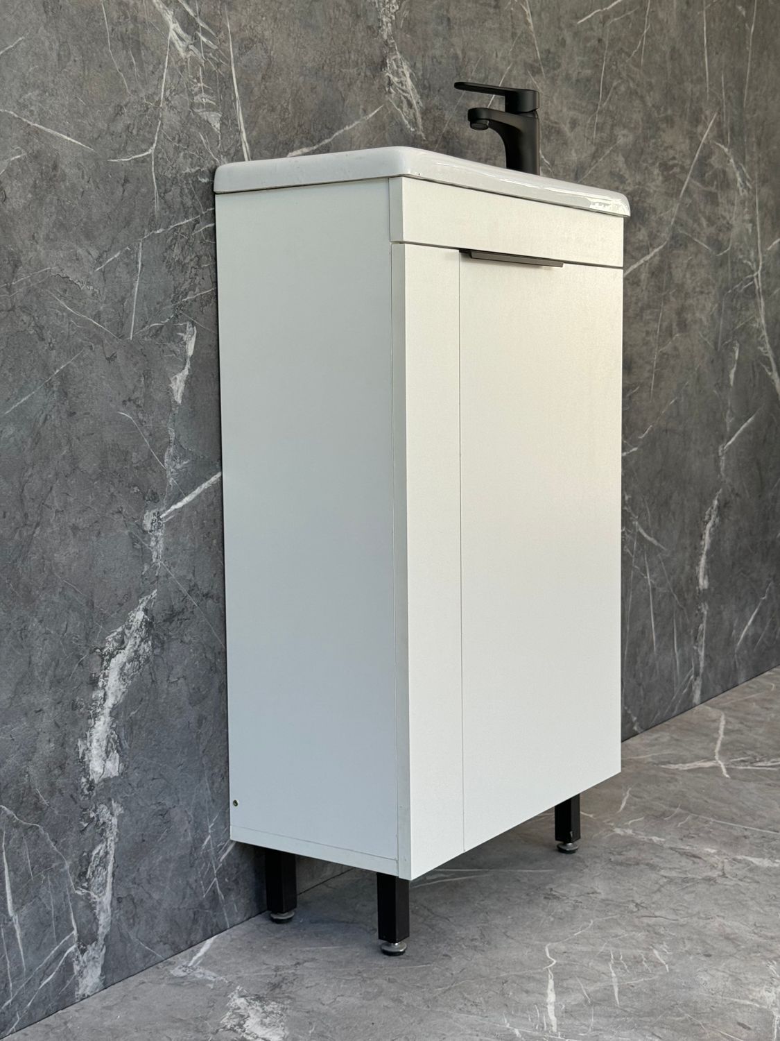 ICALA-500 Floor Standing Cabinet &amp; Basin with black handle &amp; legs.