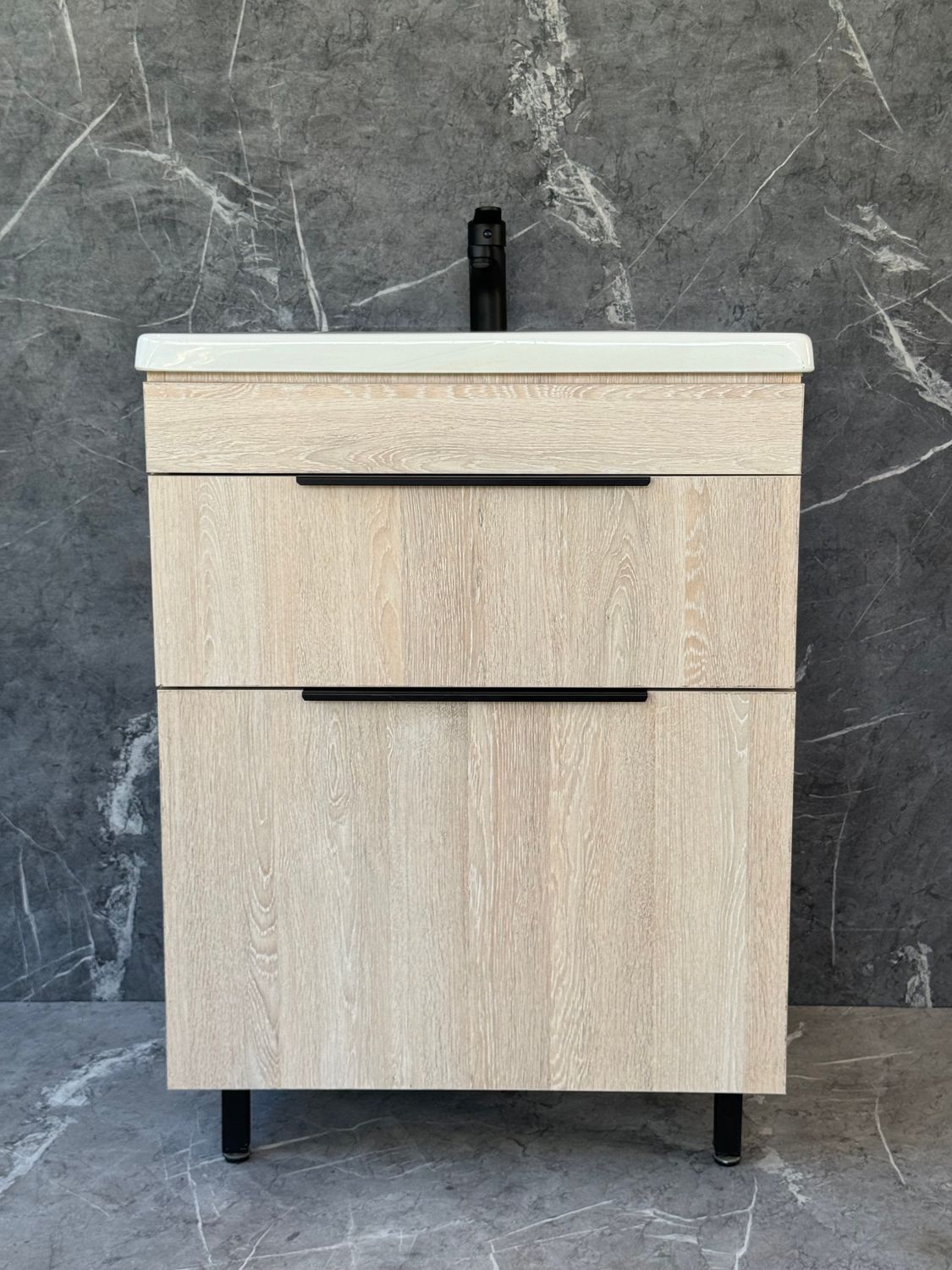 TAO-600 Floor Standing Cabinet &amp; Basin with black handles &amp; legs.