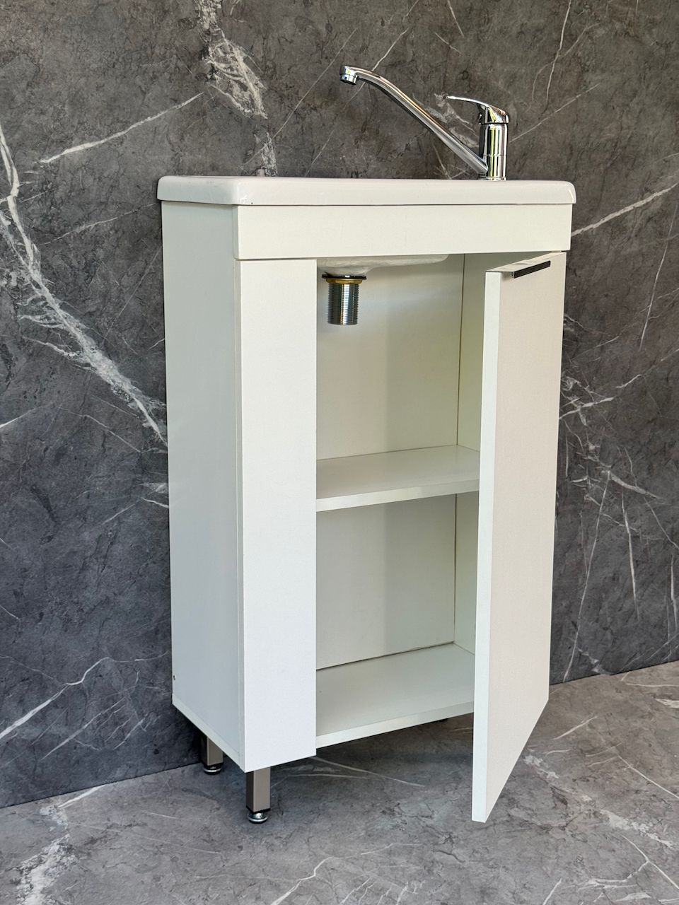 ICALA-500 Floor Standing Cabinet &amp; Basin with silver handle &amp; legs.