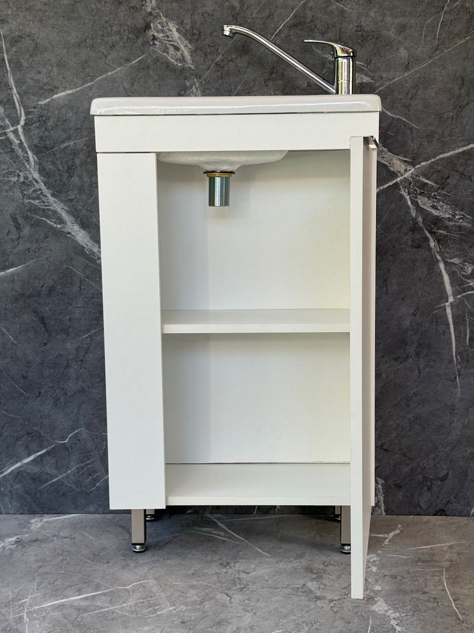 ICALA-500 Floor Standing Cabinet &amp; Basin with silver handle &amp; legs.
