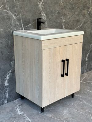 GEZA-600 Floor Standing Cabinet &amp; Basin with black handles &amp; legs.
