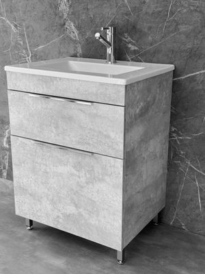 TAO-600 Floor Standing Natural Cement colour Cabinet &amp; Basin with silver handles &amp; legs.
