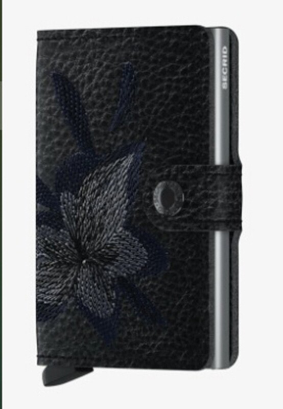 Secrid Miniwallet Stitch Magnolia Nero Porta Carte di Credito Portafoglio RFID Pelle 6,5 cm