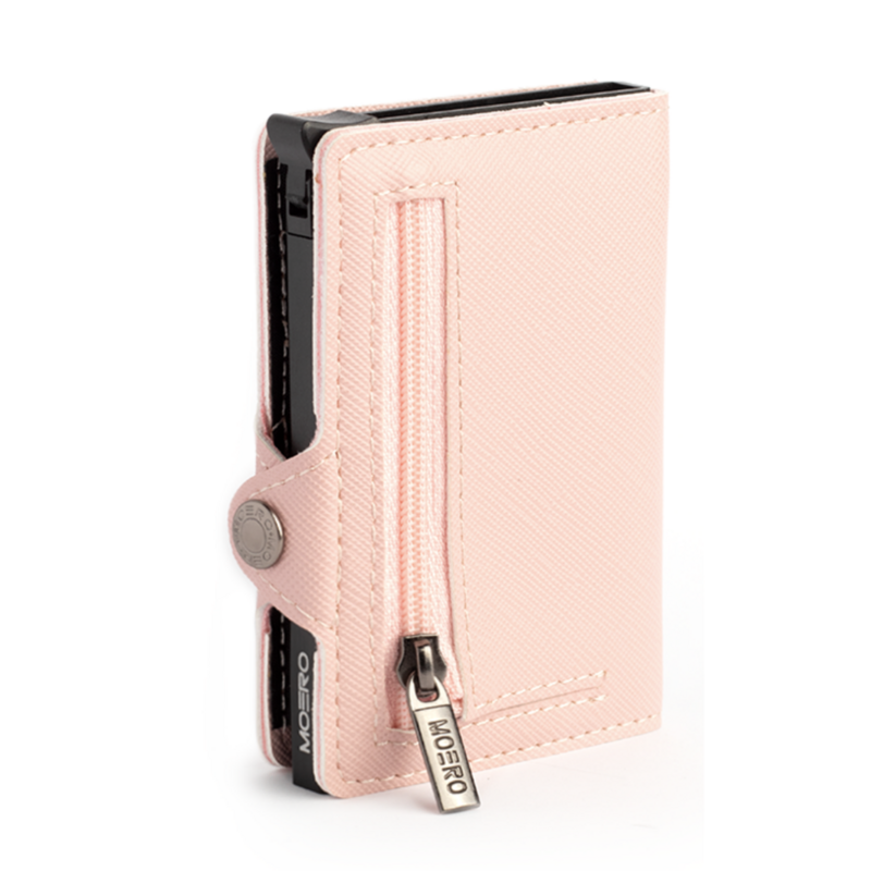 Portafoglio • Moero Saffiano Pink Zip Rosa • Protezione RFID per carte Contactless • in Vera Pelle • Contiene fino a 13 Carte