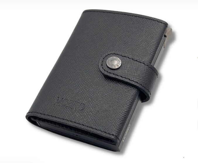 Portafoglio • Moero • Saffiano Plus Black Zip Nero • Protezione RFID per carte Contactless • in Vera Pelle • Contiene fino a 13 Carte