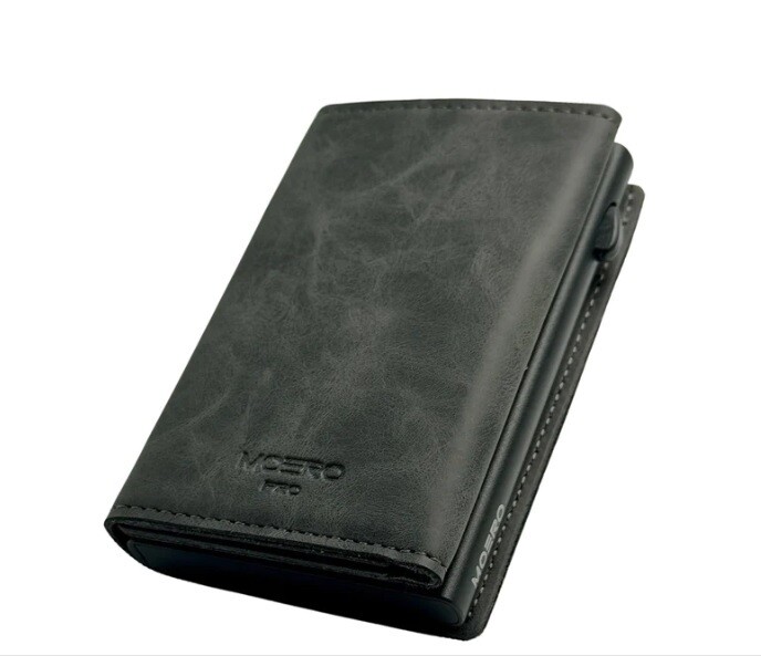 Portafoglio • Moero • Pro Vintage Grey Zip • Protezione RFID per carte Contactless • in Vera Pelle • Contiene fino a 10 Carte