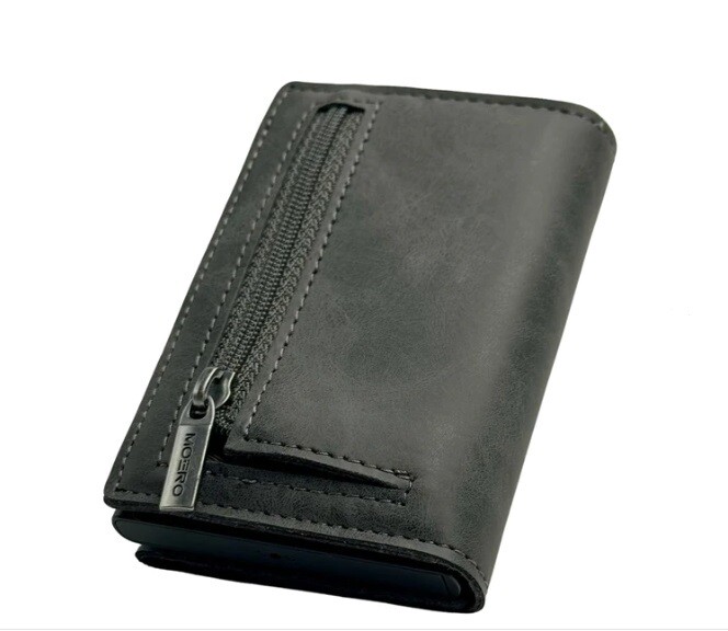 Portafoglio • Moero • Pro Vintage Grey Zip • Protezione RFID per carte Contactless • in Vera Pelle • Contiene fino a 10 Carte