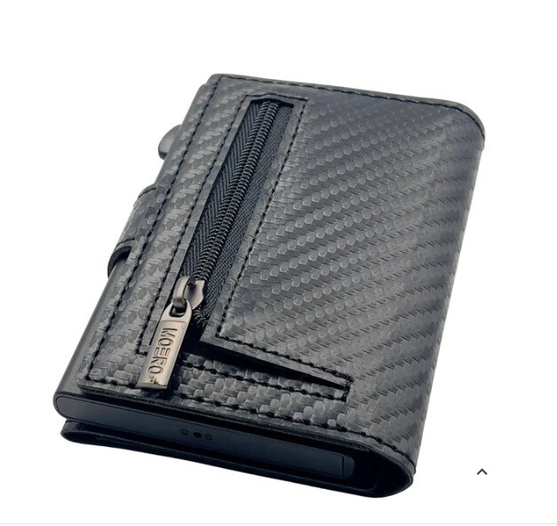 Portafoglio • Moero • Plus Carbon Black Zip • Protezione RFID per carte Contactless • in Vera Pelle • Contiene fino a 10 Carte