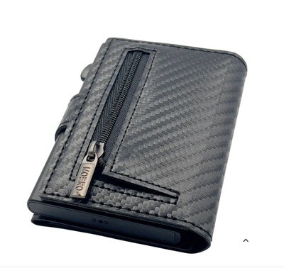 Portafoglio • Moero • Plus Carbon Black Zip • Protezione RFID per carte Contactless • in Vera Pelle • Contiene fino a 10 Carte