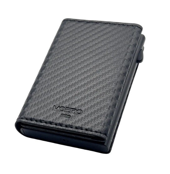 Portafoglio • Moero • Pro Carbon Black Zip • Protezione RFID per carte Contactless • in Vera Pelle • Contiene fino a 10 Carte