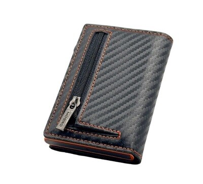 Portafoglio • Moero • Pro Carbon Racing Black Orange Zip • Protezione RFID per carte Contactless • in Vera Pelle • Contiene fino a 10 Carte