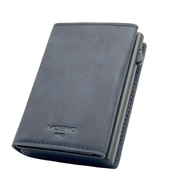 Portafoglio • Moero • Pro Vintage Blue • Protezione RFID per carte Contactless • in Vera Pelle • Contiene fino a 9 Carte
