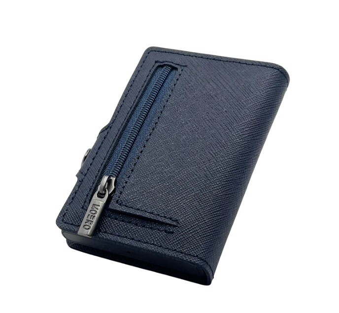 Portafoglio • Moero • Saffiano Blue Navy  Zip • Protezione RFID per carte Contactless • in Vera Pelle • Contiene fino a 13 Carte