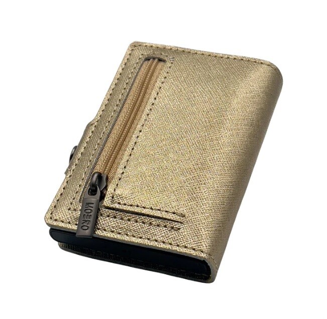 Portafoglio • Moero • Saffiano Gold Zip Oro • Protezione RFID per carte Contactless • in Vera Pelle • Contiene fino a 13 Carte