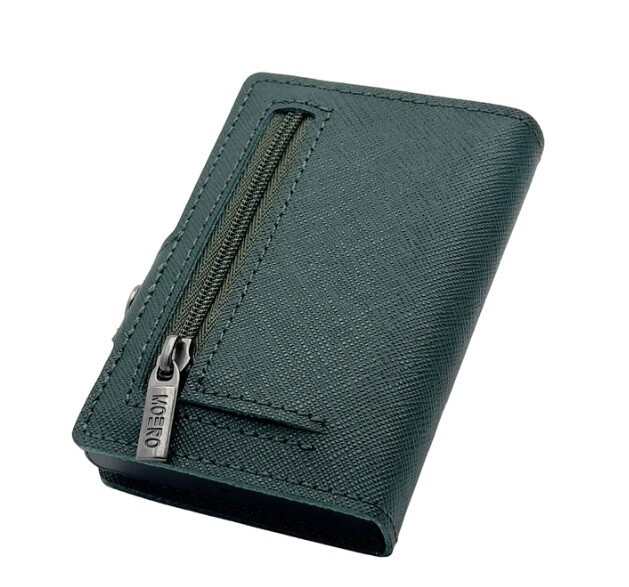 Portafoglio • Moero • Saffiano Green Zip • Protezione RFID per carte Contactless • in Vera Pelle • Contiene fino a 13 Carte