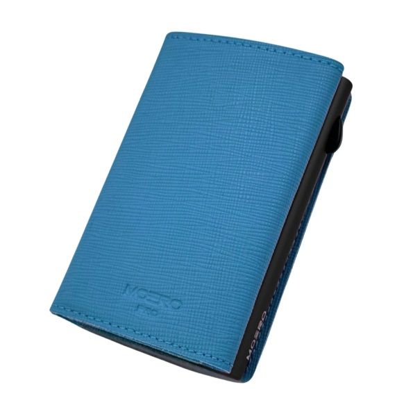Portafoglio • Moero • Pro Saffiano Azzurro Zip • Protezione RFID per carte Contactless • in Vera Pelle • Contiene fino a 9 Carte