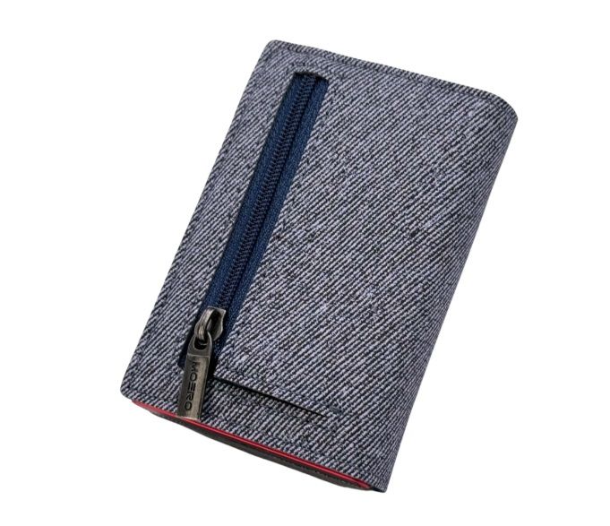 Portafoglio • Moero • Pro Jeans Blue Zip  • Protezione RFID per carte Contactless • in Vera Pelle • Contiene fino a 13 Carte
