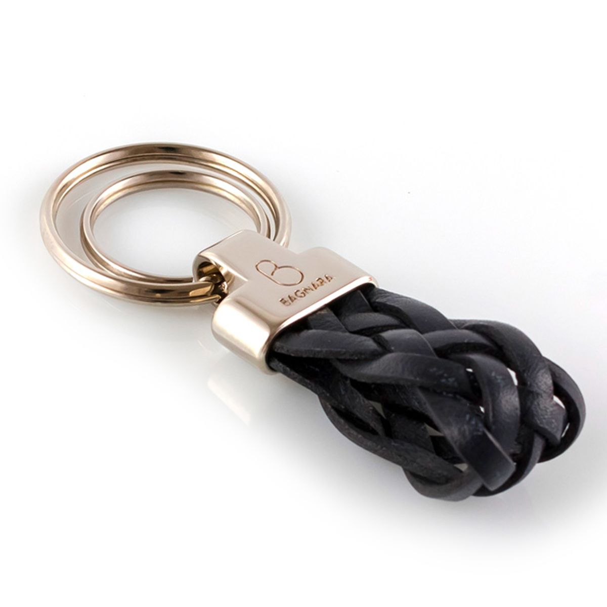 Bagnara Portachiavi Metallo e Cuoio Intrecciato Nero Classico Scuby 1473