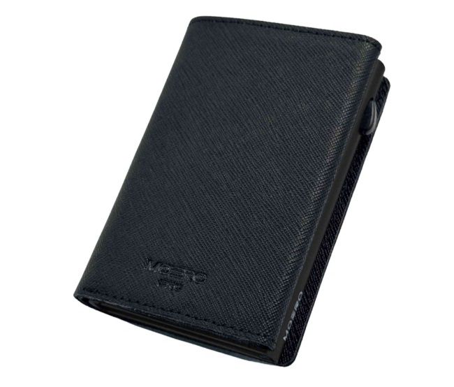 Portafoglio • Moero • Pro Plus Saffiano Black Zip • Protezione RFID per carte Contactless • in Vera Pelle • Contiene fino a 6 Carte