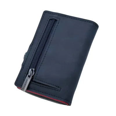Portafoglio • Moero • Vintage Blue Zip • Protezione RFID per carte Contactless • in Vera Pelle • Contiene fino a 12 Carte
