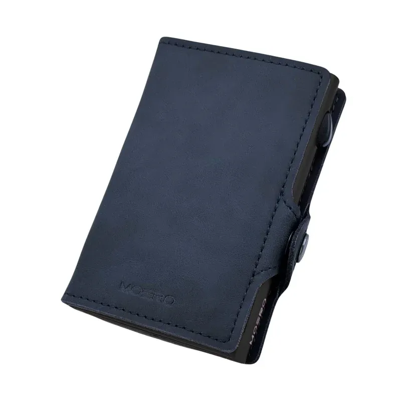 Portafoglio • Moero • Vintage Blue Zip • Protezione RFID per carte Contactless • in Vera Pelle • Contiene fino a 12 Carte
