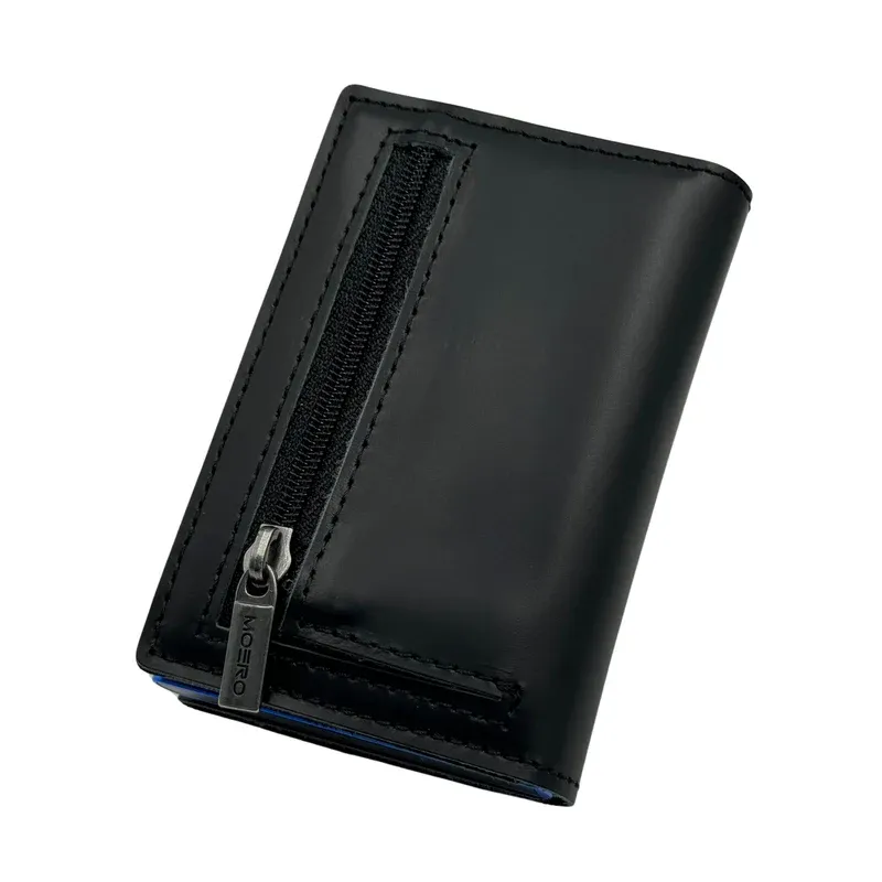 Portafoglio • Moero • Pro Prestige Black Zip • Protezione RFID per carte Contactless • in Vera Pelle • Contiene fino a 12 Carte