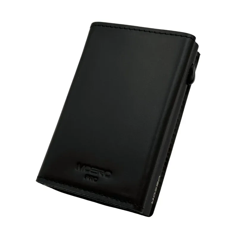 Portafoglio • Moero • Pro Prestige Black Zip • Protezione RFID per carte Contactless • in Vera Pelle • Contiene fino a 12 Carte
